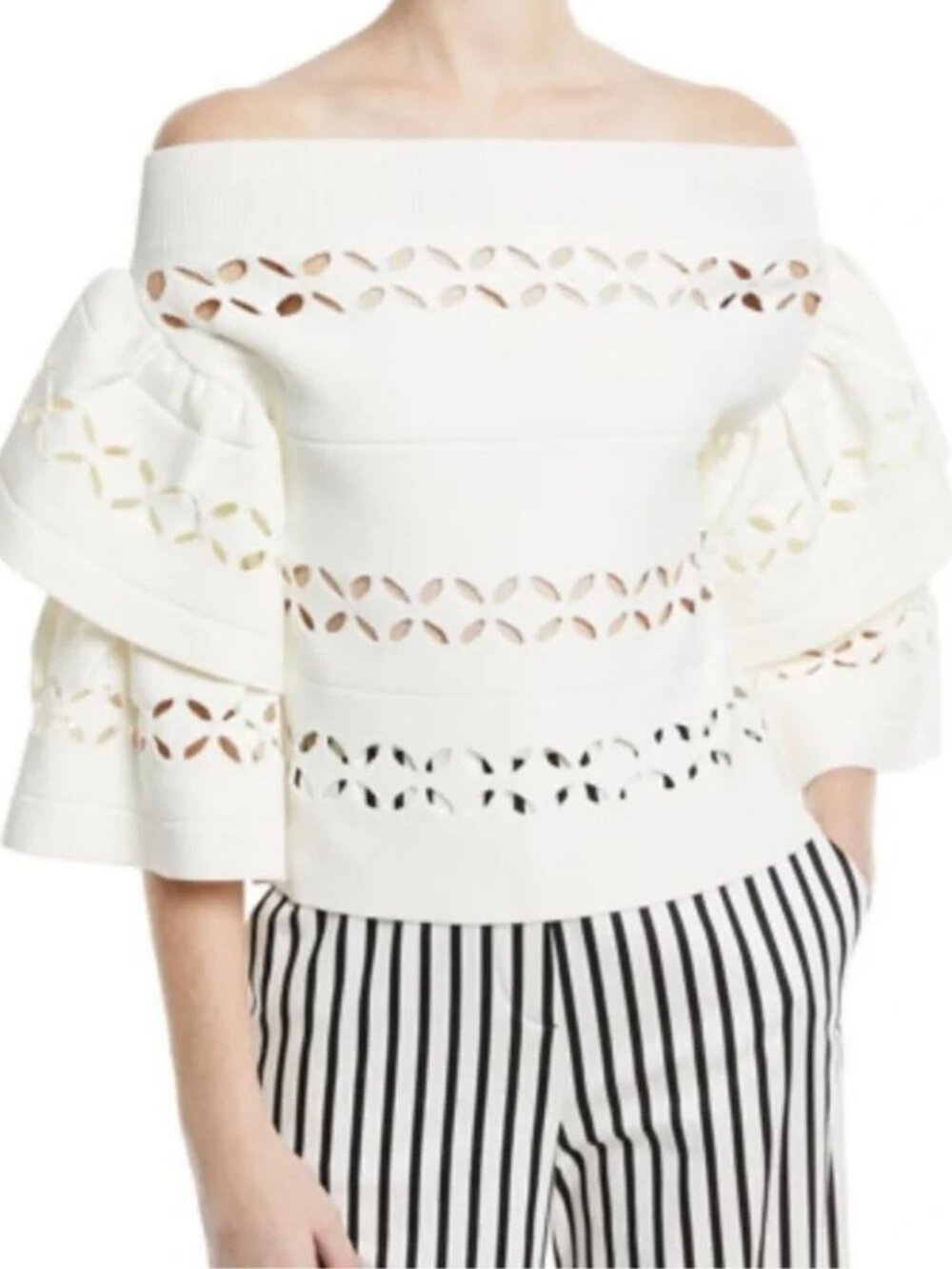 Self Portrait Laser Cut Off Shoulder Top White Size Large